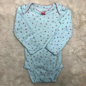 Carter’s Onesie  Diaper Shirt Long Sleeved Cherries Bow Blue & Red Size Newborn